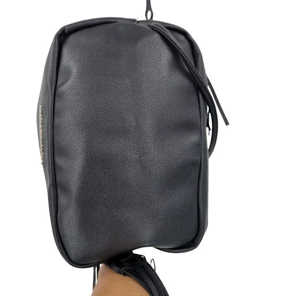 Victorias Secret Black Fringe Faux Leather Backpack Shoulder Bag‎ Boho Biker
